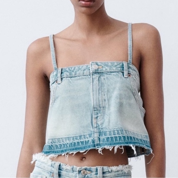 Zara denim Crop top NWT SZ M - Picture 1 of 6
